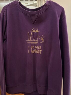 Purple Sweatshirt with Gold Cat Graphic